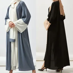 Vêtements ethniques Musulman Dubai Mousseline de mousseline ouverte Abaya Sun Protection Couleur Patch Cardigan Longs Manteaux Jalabiya pour femmes Robes turques Été