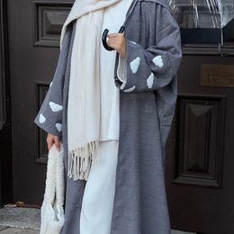 Vêtements ethniques musulmans Elegant Abaya Cuff Islam Black Robe Cloud Brodery Dubai Turkish Cardigan Robe Kaftan Caftan Ramadan LR731