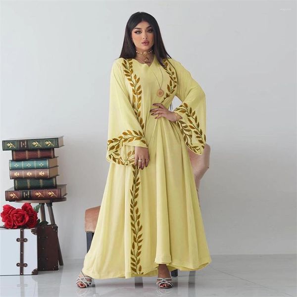 Ropa étnica Vestido bordado musulmán con Hijab Set Luxury Pink Green Abaya 2024 Medio Oriente Verano Gasa Dubai Long Robe Plus Tamaño