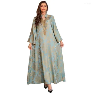 Etnische kleding moslim avondjurk jacquard borduurwerk jurk kralen mode kaftan arabische dubai abaya vestidos musulmanes bayan