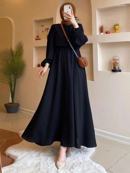 Vêtements ethniques Mode musulmane Automne Manches bouffantes Robes décontractées Islamique Jalabiya Solide Modeste Party Abayas Femmes marocaines Kaftan