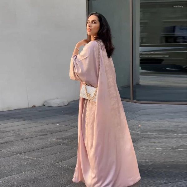 Vêtements ethniques mode musulmane Dubaï femmes brillantes satin ouverte kimono abaya saoudie marocaine kaftan modeste élégant parti robe arabe turc