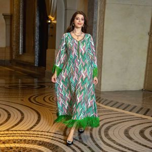 Vêtements ethniques Fashion Maslim Imprimé floral Jalabiya Golf Abaya Long Slve V-Neck Chic Tassel Robe Maroccan Dubaï Femmes Ramadan Eid Arabe Robe T240510