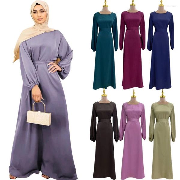 Vêtements ethniques Mode musulmane Hijab Dubaï Abaya Robes longues Femmes avec ceintures Islam Africain Plaine Eid Ramadan Musulman