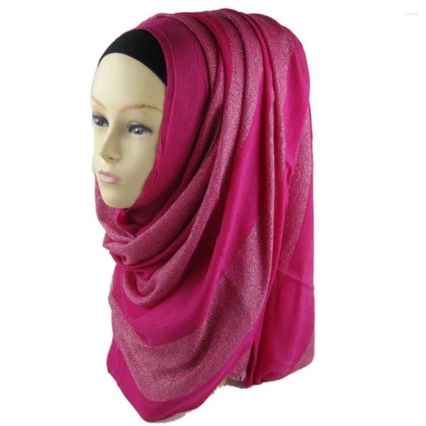 Vêtements ethniques Mode musulmane Hijabs Shimmer Foulard islamique Femmes Stripe Viscose Longue écharpe Head Wrap pour