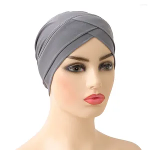 Vêtements ethniques Mode musulmane Capuchon intérieur Stretch Jersey Sous Écharpe Deux croisés sur le devant Hijab Caps Dames Turban Bonnet