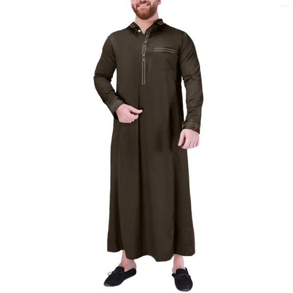 Vêtements ethniques Mode musulmane Hommes islamiques Jubba Thobes Arabe Marocain Kaftan Abaya Solide Robes longues Eid Ramadan Robe de prière Blouse