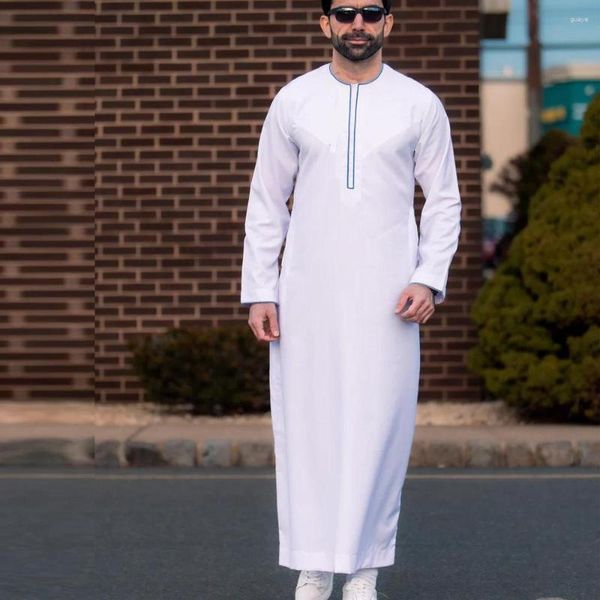 Ropa étnica moda musulmana hombres islámicos jubba thobes árabe marroquí kaftan abaya blanca túnica larga eid ramadán oración blusa