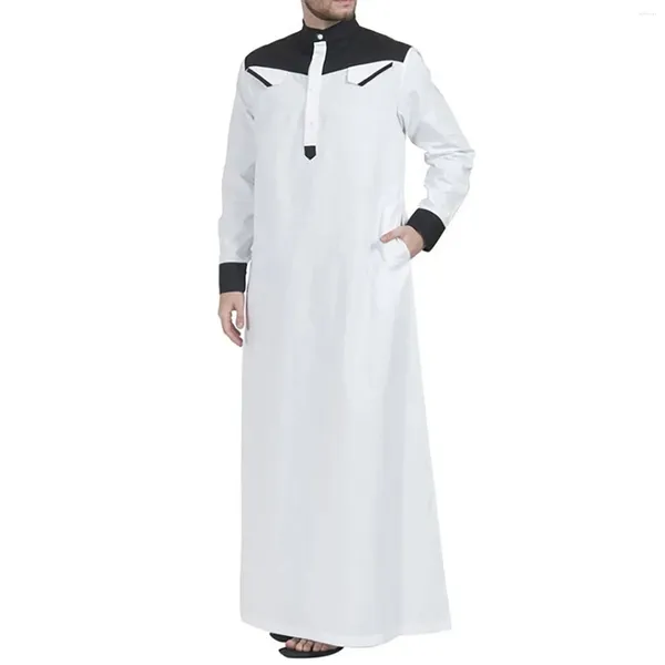 Ropa étnica Moda musulmana Hombres Jubba Thobes Árabe Pakistán Dubai Kaftan Abaya Túnicas Islámica Arabia Saudita Vestido de blusa larga negra