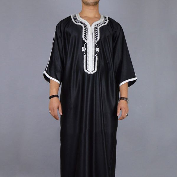 Vêtements ethniques Mode musulmane Hommes Jubba Thobes Arabe Pakistan Dubaï Kaftan Abaya Robes Islamique Arabie Saoudite Noir Longue Robe Chemisier 230410