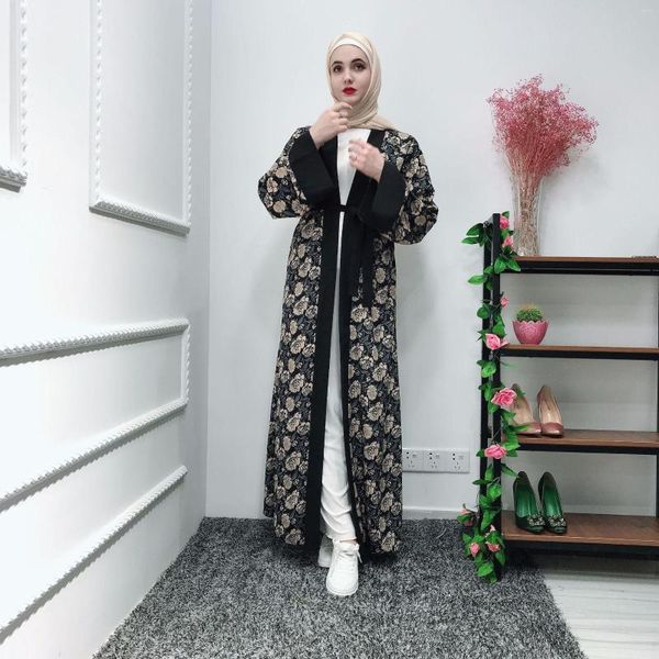 Etniska kläder Muslimskt mode Enkla och eleganta tryckta dräkter Spetsklänning Abaya Dubai Hijab islamisk cardigan långärmad mantel