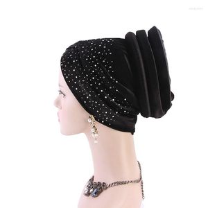 Vêtements ethniques Mode musulmane Paillettes Hijabs Chapeau Noir Foulard Foulards Pour Femmes Accessoires De Cheveux Islamiques