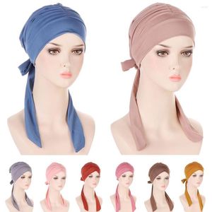 Vêtements ethniques Mode musulmane Couleur unie Lady Hijab Chapeau Soft Rides Foulard Bonnet de couchage Bonnet Chapeaux Couverture Turbans pour femmes Caps