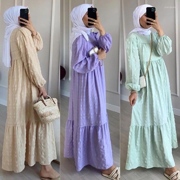 Ropa étnica Moda musulmana Color sólido Vestidos maxi modestos para mujeres Vestido largo Abaya Hijab Formal Kaftan