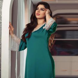 Vêtements ethniques mode musulmane maille élastique en Satin solide avec robe de luxe en diamant modèle de prise de vue en temps réel ventes directes d'usine