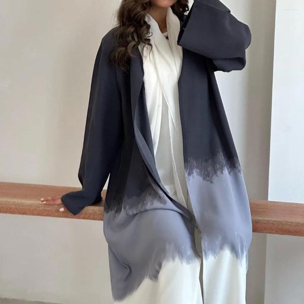 Ropa étnica Moda musulmana Tie-Dye Cloak Cardigan Dreses Abaya 2024 Mangas largas Modest Dubai Casual Robe con vestido blanco interior