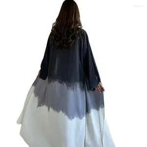 Vêtements ethniques Mode musulmane Tie Teint Kimono Abaya pour femmes Summer Cape Cardigan Robe Noir Blanc Gris Dubaï Robe islamique