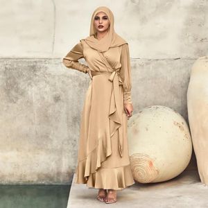 Etnische kleding Moslim Fashion Women's Casual Maxi Abayas voor vrouwen kleedt Abaya Dubai Caftan onregelmatige gegolfde kant