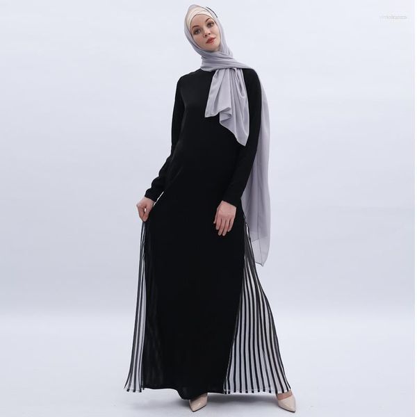 Vêtements ethniques mode musulmane femmes robe longue noire robe de soirée islamique col rond pleine longueur lâche Abaya Caftan moyen-orient