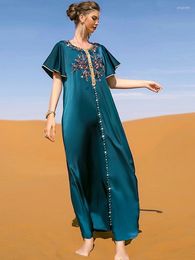 Etnische kleding Moslim Fashion Women Abaya Dubai Turkije Luxe Satijnen jurk Kaftan Eid Mubarak Djellaba Femme Vestido Arabe Islamic