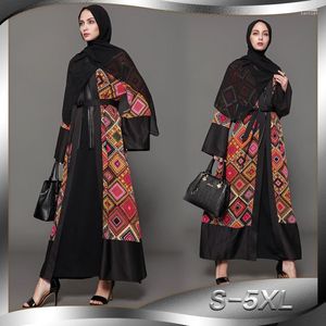 Ropa étnica Moda musulmana Mujeres Abaya Dubai Vestido turco islámico Cardigan Vintage Color Contraste Impresión Trajes de fiesta