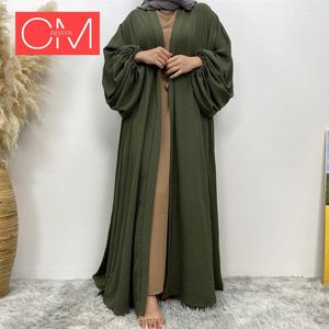 Vêtements ethniques musulman à la mode rides crêpe plaine abaya avec poche élastique manchette simple moderne porter robe islamique robe ouverte