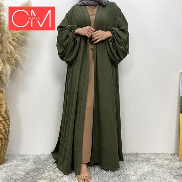 Ropa étnica Musulmán Moda Arruga Crepe Plain Abaya con bolsillo Elástico Puño Simple Moderno Desgaste Vestido Islámico Abierto Robe