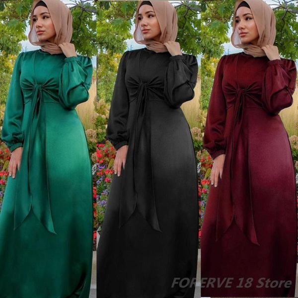 Vêtements ethniques musulman femme couleur unie décontracté été deux pièces robe ceinturée femmes Eid Ramadan dubaï Abaya turquie modeste islamique longue