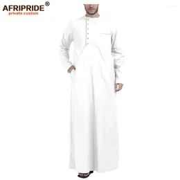 Vêtements ethniques Musulman pour hommes Jubba Thobe avec manches longues et col rond Plus Taille Robe islamique AFRIPRIDE A2014001