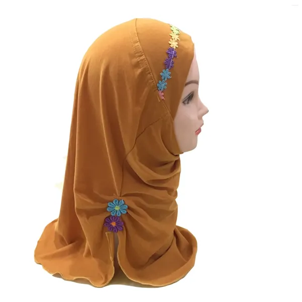 Vêtements ethniques Fille musulmane Hijab avec dentelle Chapeau pour enfants Style de mode 2-6 ans