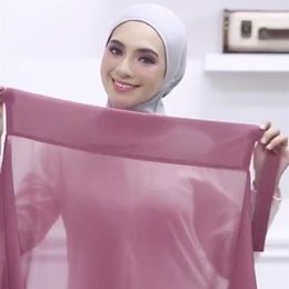 Vêtements ethniques Foulard musulman Islam Bandeau intérieur Stretch Hijab Cover Turbante Style Pure Color Pearl Bandage en mousseline de soie Wrap pratique