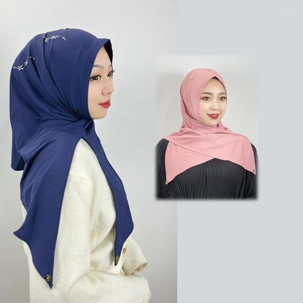 Vêtements ethniques musulman Hijab diamant haute élasticité couleur unie écharpe islamique prêt à porter Turban plissé bandeau
