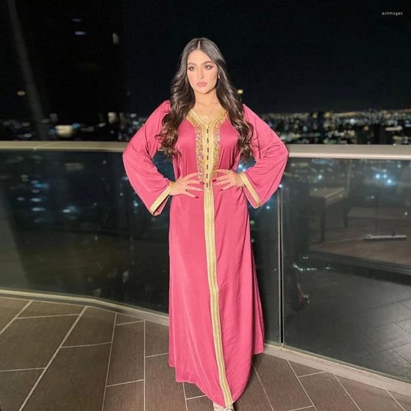 Vêtements ethniques Robe hijab musulmane pour femmes rose Ramadan Eid 2024 Kaftan marocain Dubaï Jalabiya arabe moyen-orient islamique