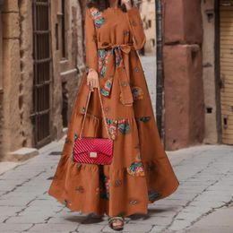 Vêtements ethniques Musulman Hijab Robe longue Robe à manches longues Robes imprimées pour femmes Abayas Dubaï Abaya Ramadan Turquie Modeste Arabe Kaftan Robe