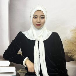 Vêtements ethniques Muslim Hijab Long Femmes Couleur solide Per perlé arabe doux et facile à porter