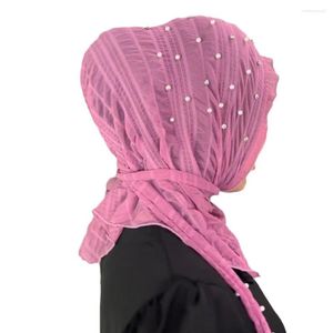 Etnische kleding Moslim Hijab Effen Kleur Kant Mesh Strass Arabische vrouwen Kralen Zacht en gemakkelijk te dragen Hoofddoek Sjaal Pullover Hoed