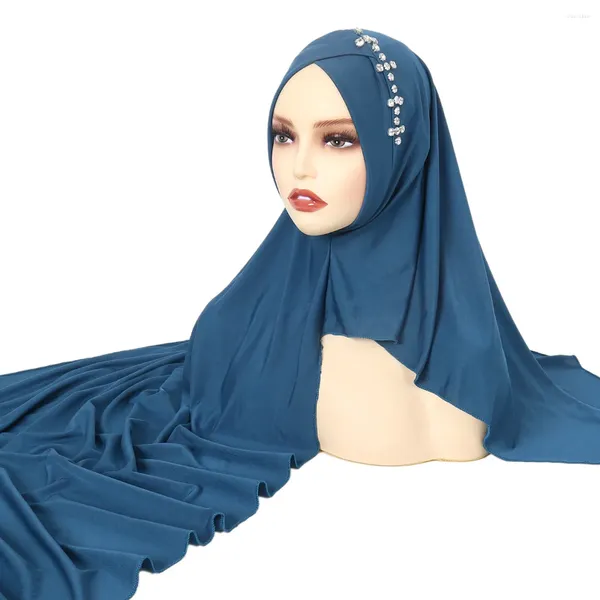 Vêtements ethniques Muslim Hijab Couleur solide Diamond Pull sur Amira Long écharpe châle à attachement Middle Orient Multi-couleur Soft Color pour les femmes