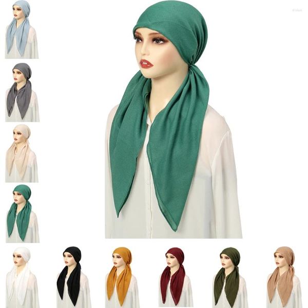 Vêtements ethniques Musulman Hijab Turban Chapeau pré-attaché Femmes Solide Couleur Longue Queue Bonnet Chemo Cap Perte De Cheveux Foulard Wrap Bonnets Turbante