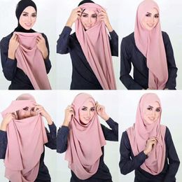 Etnische Kleding Moslim HijabsTurbanet Hoofddoek Mode Effen Bubble Chiffon Sjaal Vrouwen Hijab Wrap Effen Kleur Sjaals Hoofdband