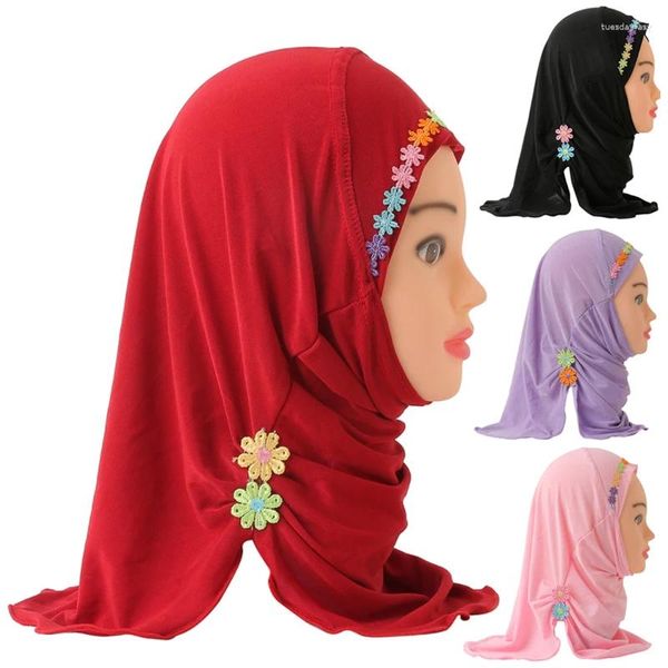 Ropa étnica Musulmán Interior Hijab Niñas Niños Bufanda Ajuste 2-7 años Islámico Árabe Amira Patrón de flores Pañuelo Turbante Caps Eid Headwear