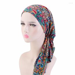 Etnische kleding moslim innerlijke hijab tulband vrouwen print voorgebonden chemo cap stretch elastische hoofddoek wrap haaruitval motorkap hoed hoofddeksels