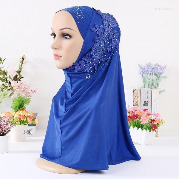 Vêtements ethniques musulman instantané HIJAB Turban avec diamants casquettes de fleurs pour femmes et filles foulard foulards islamiques prêt à porter