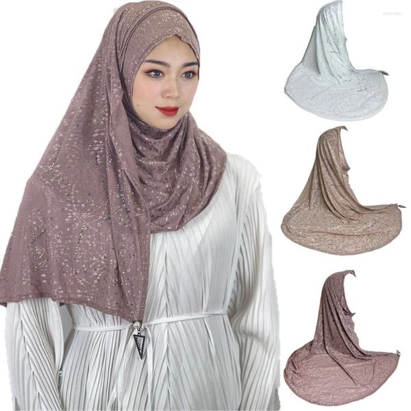 Ropa étnica Musulmán Hijab instantáneo con lazo Mujeres brillantes Diamante Turbante Señoras Jersey Pañuelo Colgante Accesorios de borlas Chales malayos