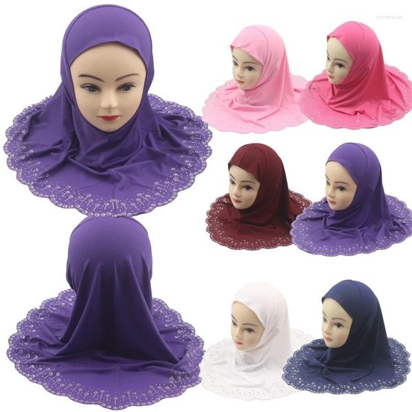 Ropa étnica Musulmán Islámico Niños Rhinestone Amira Cap Girls Instant Hijab Headscarf Wrap Chales Árabe Turbante Headwear 1pc