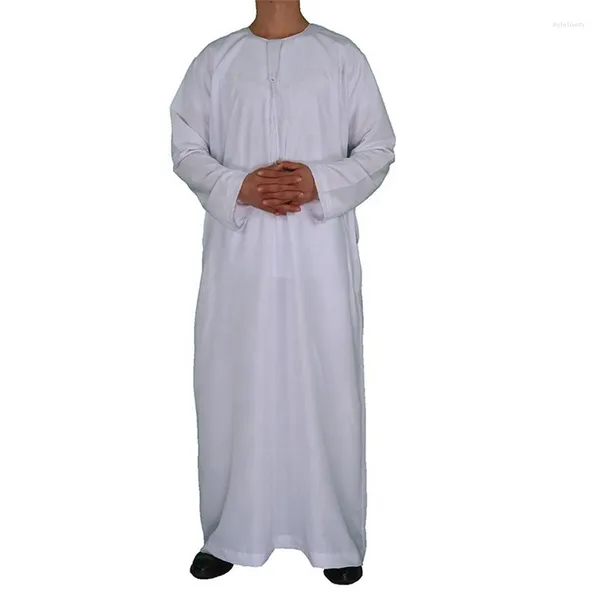Ropa étnica musulmana islámica para hombres blanco sólido cuello redondo túnicas de manga larga Arabia Saudita Dubai Qatar Casual Jubba Thobe de talla grande