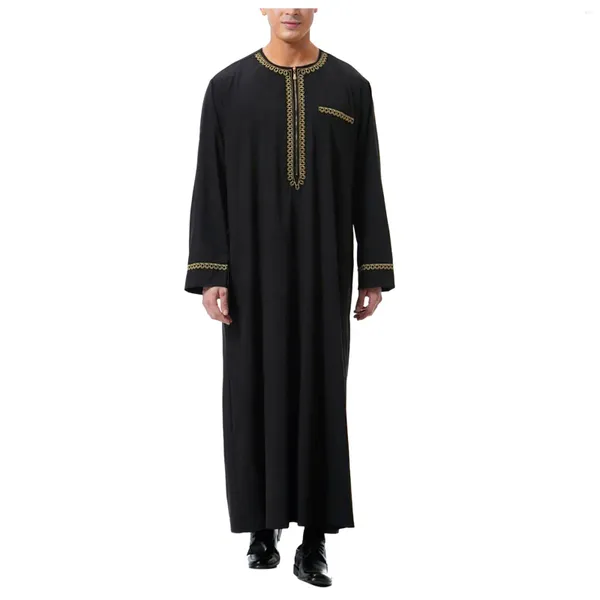 Vêtements ethniques musulmans islamiques masculins de mode Kaftan Pakistan Caftan Arabie saoudite Jubba thobe Broidered Pocket Long Shirt Dubai Robes