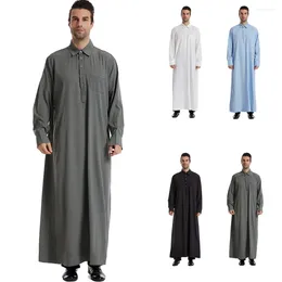 Vêtements ethniques Robes islamiques musulmanes Robe arabe pour hommes Rétro Manches longues Thobe Couleur unie Lâche Dubai Saudi Kaftan Chemise