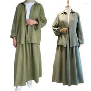 Vêtements ethniques musulmans islamiques deux pièces costumes de printemps femelles à manches longues à manches hauts jupes de la fête de dubai abaya robe s-2xl