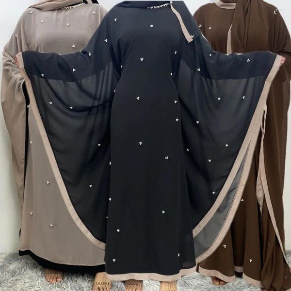 Vêtements ethniques Muslim Islamic Femme's Bat Sleeve Robe 2pcs Hijab Abaya Kaftan Dubai Robe en perle Vesttidos Arabe Robe Ramadan