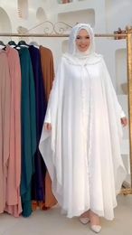 Vêtements ethniques Kaftan musulman Abaya Dress Femmes Dubaï Open Open Turkish Mariffon Cagoule élégante Africain Loose Boubou Luxury Abayas
